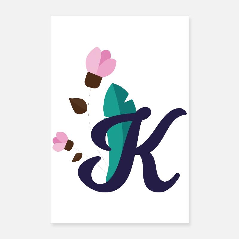 Eleganter Buchstabe 'K' mit Blumen Poster 40x60 cm