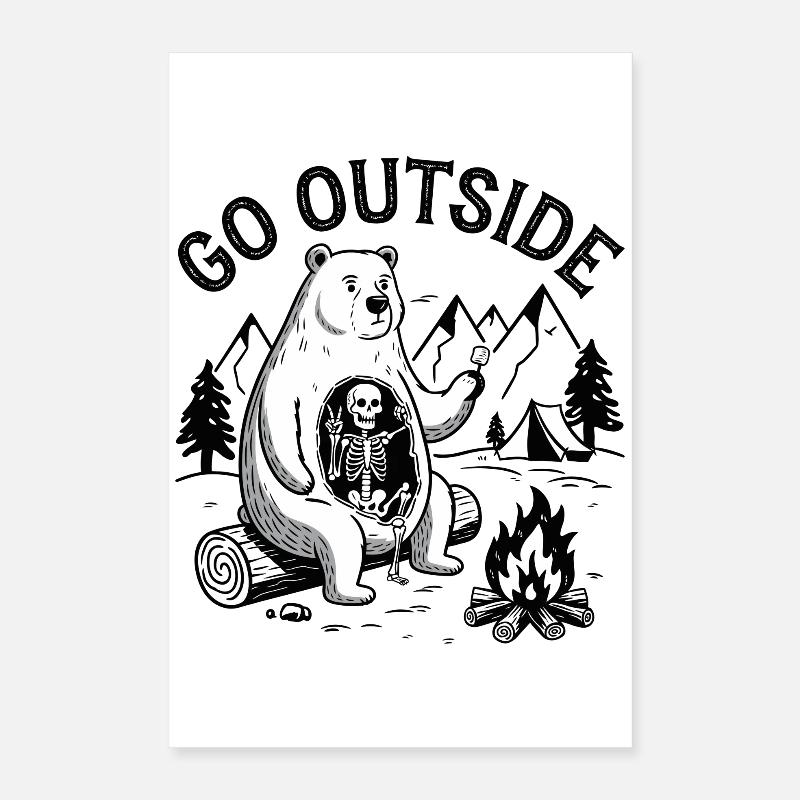 Squelette d’ours feu de camp graphique Poster 40 x 60 cm