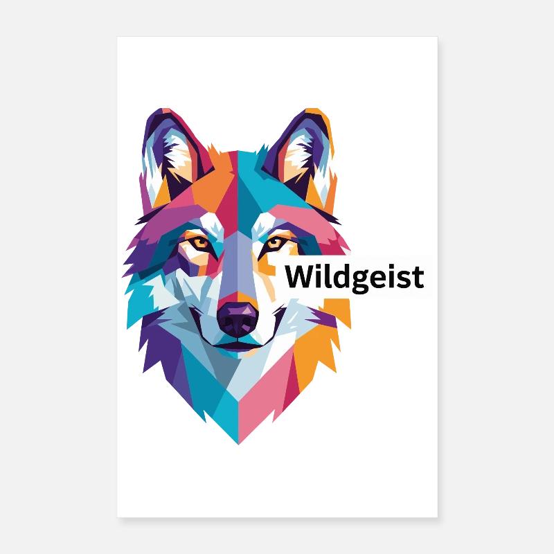Farbiger Wolfskopf "Wildgeist" - Poster 40x60 cm - Weiß