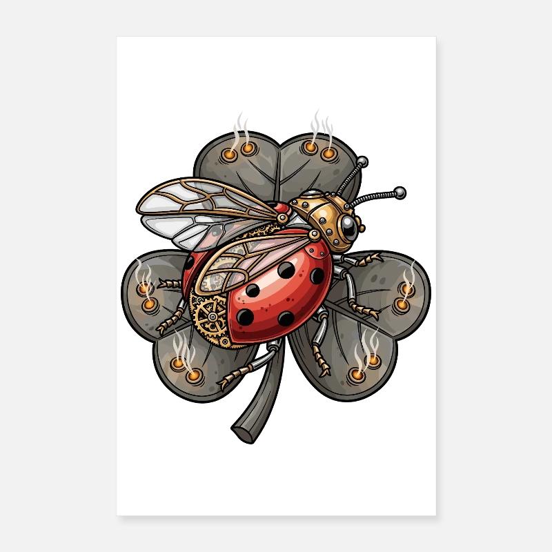 Steampunk ladybug on shamrock Poster 16" x 24" (40x60 cm)
