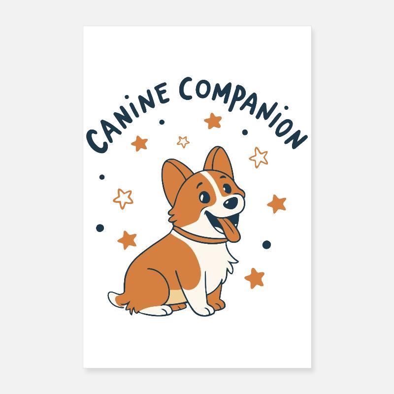 Corgi Compagnon Étoiles Dessin Animé Poster 40 x 60 cm