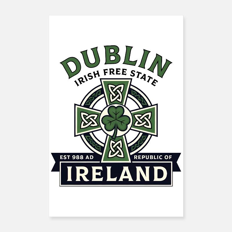 Croix Celtique de Dublin Irlande Trèfle Poster 40 x 60 cm