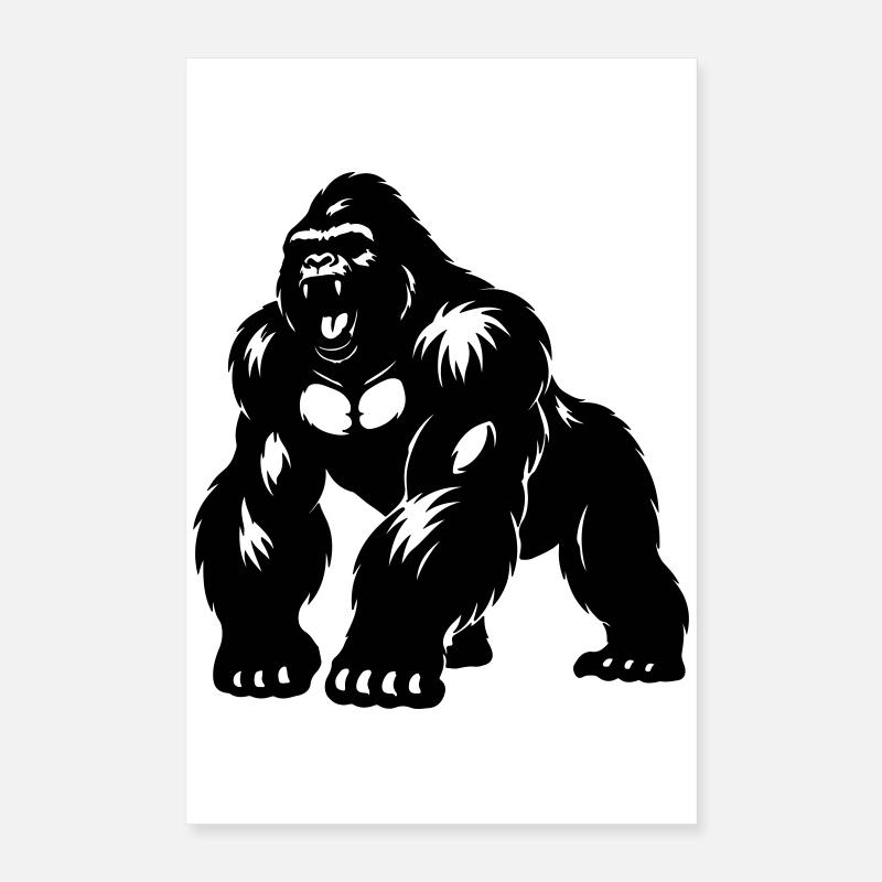 Silhouette Gorille dos argenté Poster 40 x 60 cm