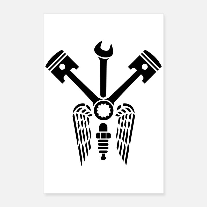 Piston wrench crossed with wings & spark plug Poster 16" x 24" (40x60 cm)
