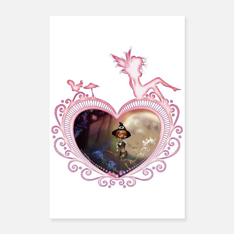 Mignonne petite sorcière volant avec un balai Poster 40 x 60 cm