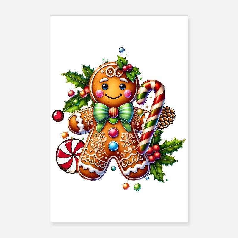 Cheerful gingerbread man with candy cane Poster 16" x 24" (40x60 cm)