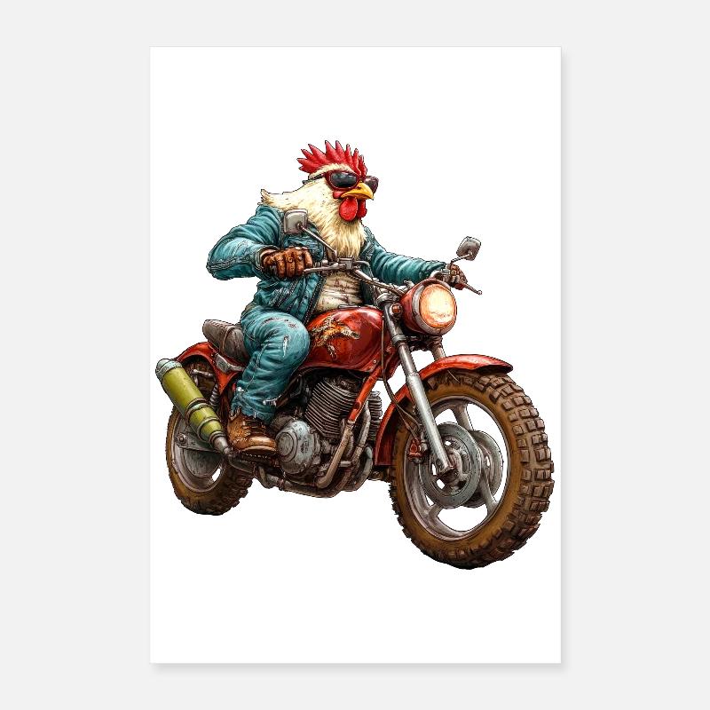 Chickens Motorcycle Poster 16" x 24" (40x60 cm)