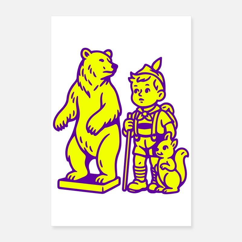 Pop-Art Stilleben mit Bär, Junge und Eichhörnchen Poster 40x60 cm