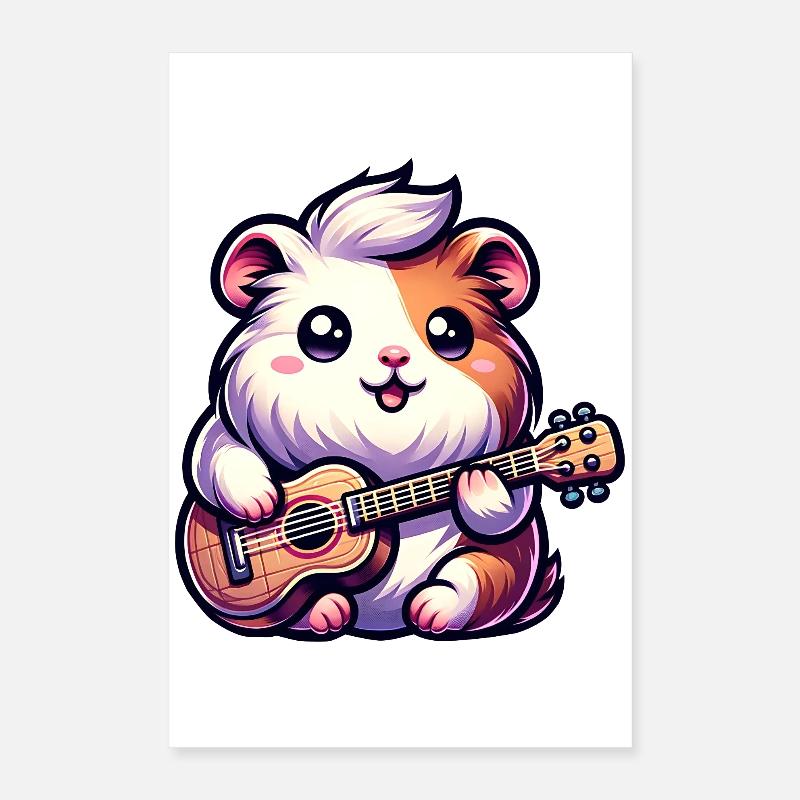 Cochon d’Inde mignon avec de la musique de ukulélé Poster 40 x 60 cm