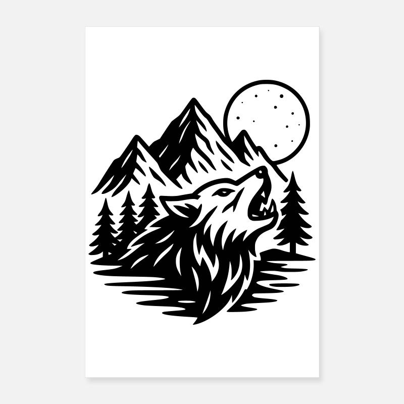 Full Moon Wolf Poster 16" x 24" (40x60 cm)