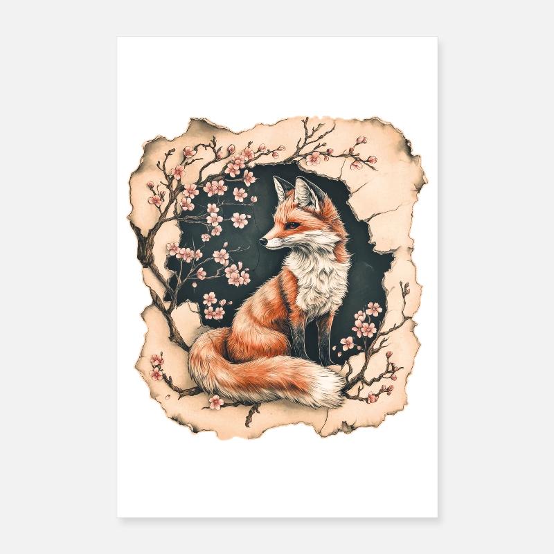 Fuchs mit Kirschblüten Poster 40x60 cm