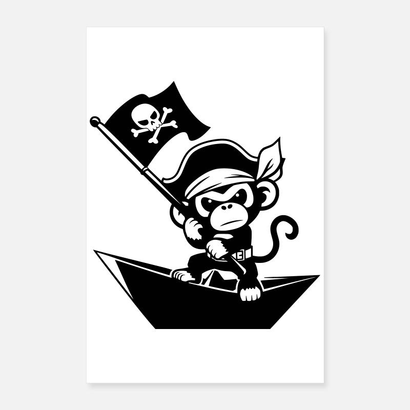 Singe pirate dans un bateau en papier Poster 40 x 60 cm