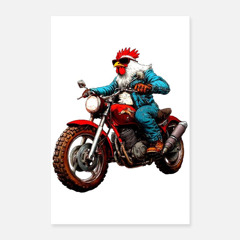 Huhn Motorrad Poster 40x60 cm