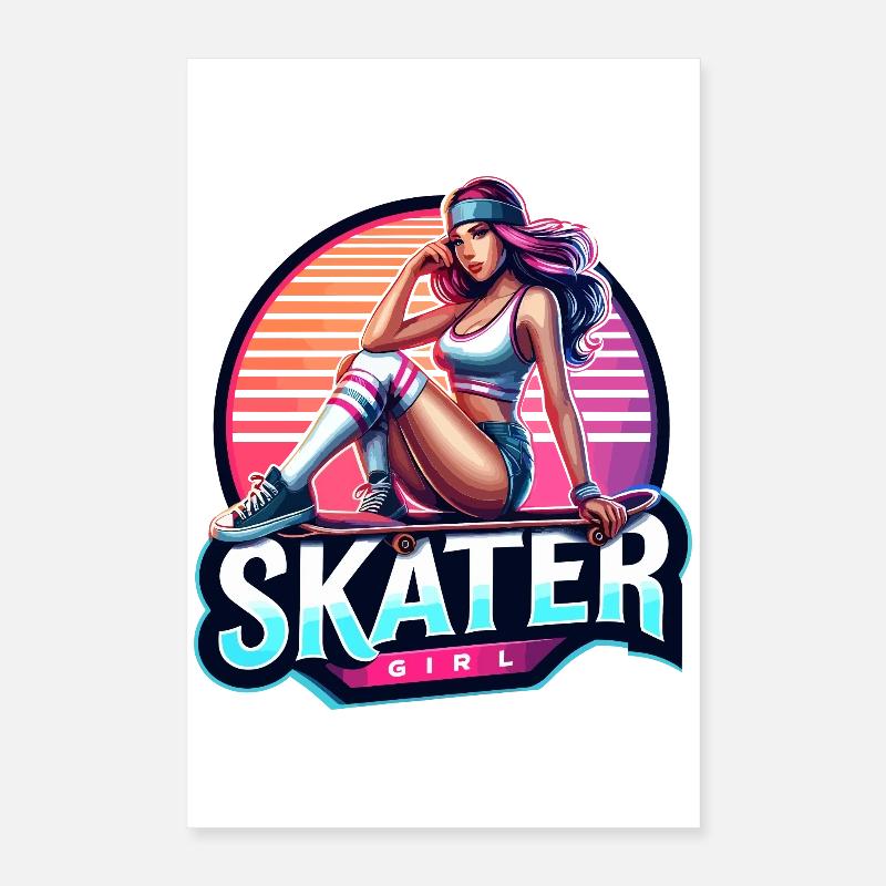 Retro Skate Mädchen Illustration Poster 40x60 cm
