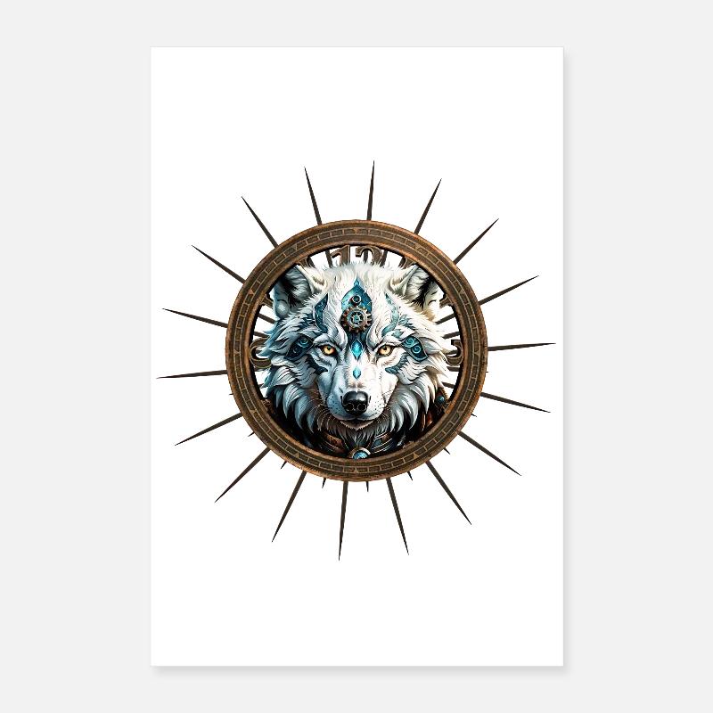 Toller weißer Steampunk-Wolf. Poster 40x60 cm