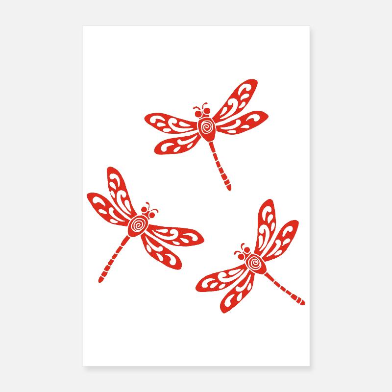 trio de libellules rouges Poster 40 x 60 cm
