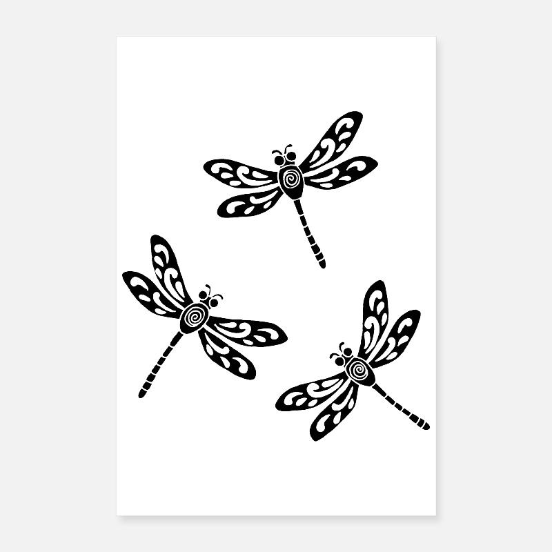 Trio schwarzer Libellen Poster 40x60 cm