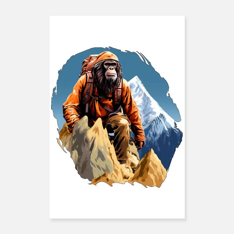 Monkey Mountaineer / Hiking Monkey Poster 16" x 24" (40x60 cm)