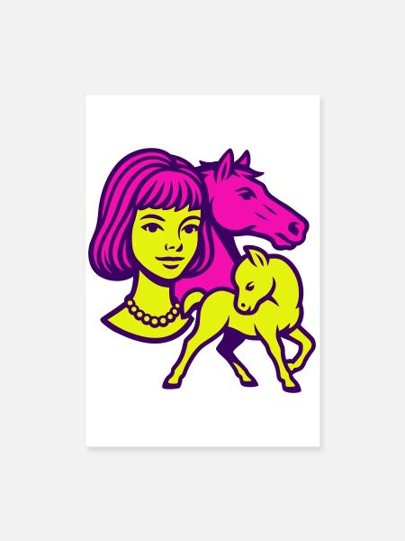 Fille Cheval Pop Art - Poster 40 x 60 cm - blanc - Devant