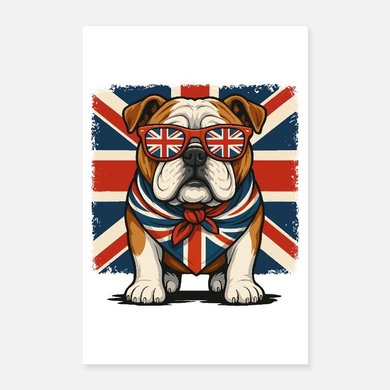 Bouledogue avec accessoires de drapeau britannique Poster 40 x 60 cm