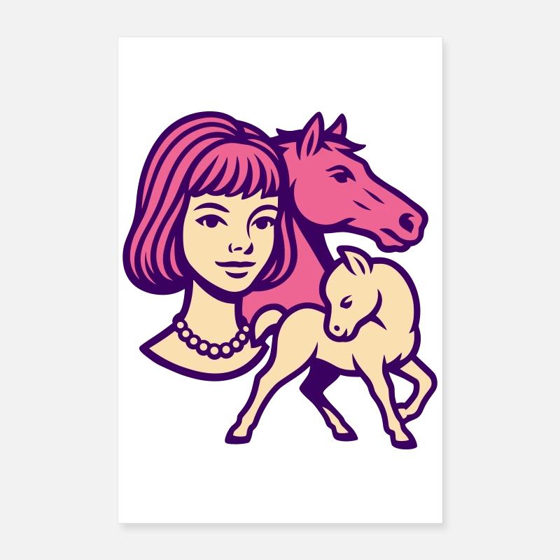 Fille Cheval Pop Art Rose Poster 40 x 60 cm