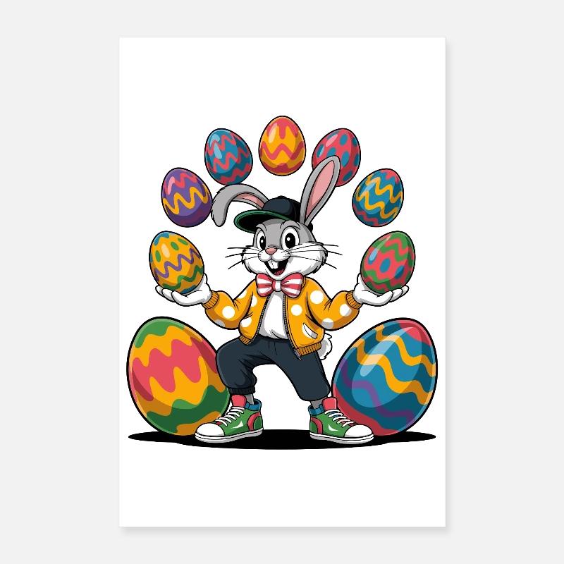 Osterhase mit bunten Eiern Poster 40x60 cm