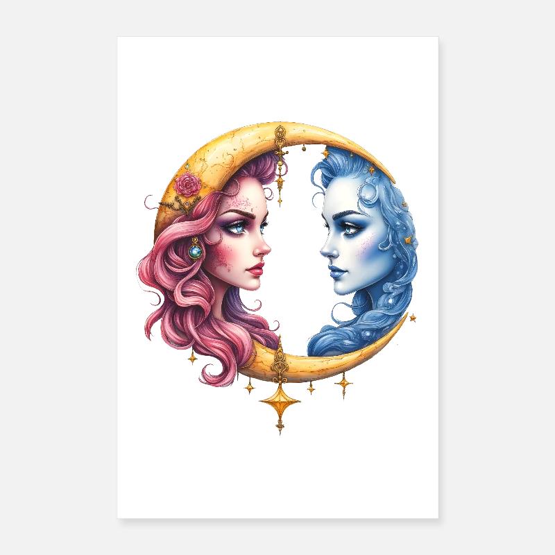 Lune jumelle : Visages dans Eclipse Poster 40 x 60 cm