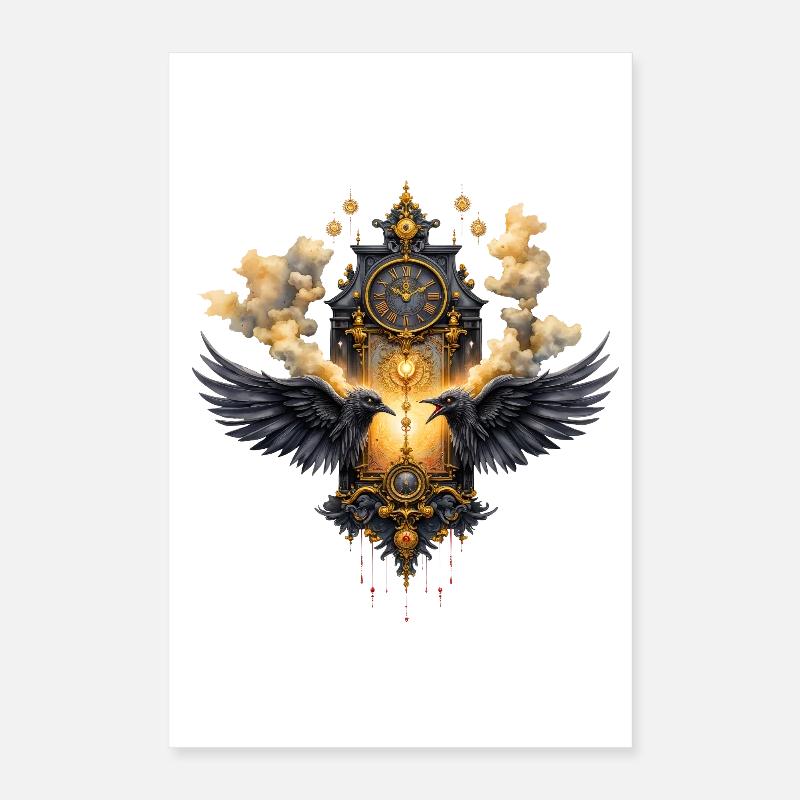Ornamental Clock with Crows Poster 16" x 24" (40x60 cm)