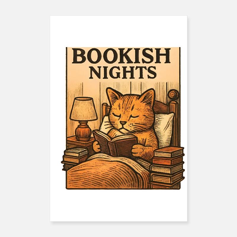 Soirées de chat bookeur au lit Poster 40 x 60 cm