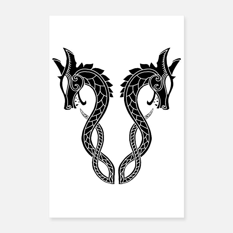 Schwarzer Drache mit zwei Köpfen Poster 40x60 cm