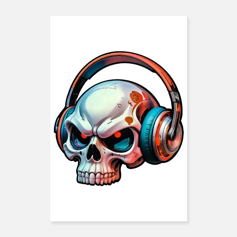 Schädel mit kopfhörer Poster 40x60 cm