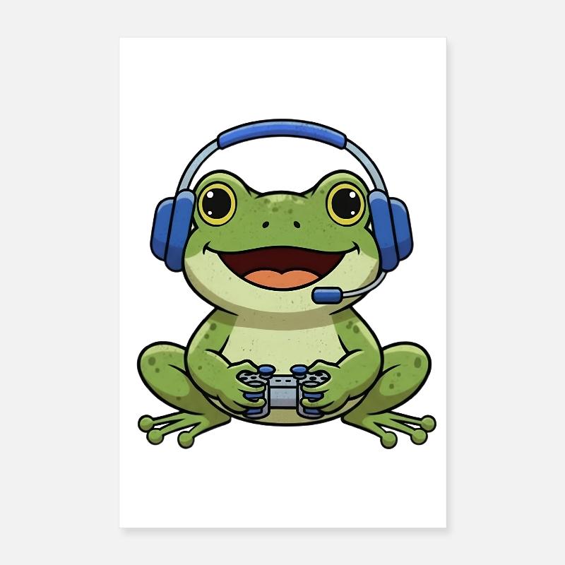 Frog while gaming Poster 16" x 24" (40x60 cm)