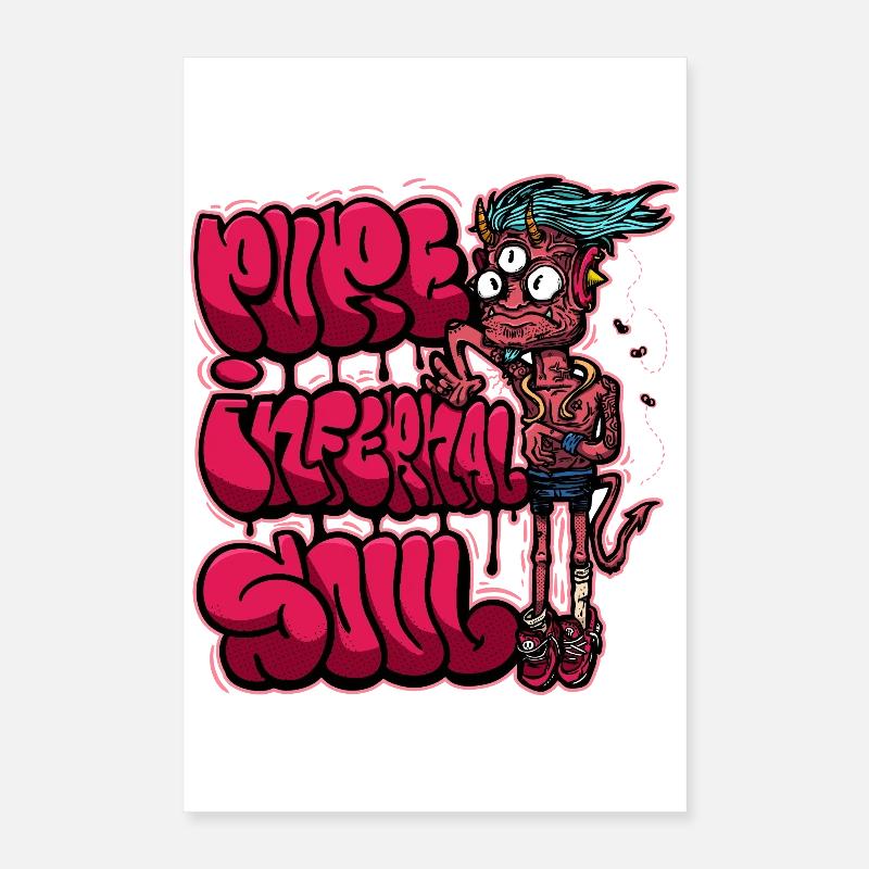 Monstre de graffiti rose néon Poster 40 x 60 cm