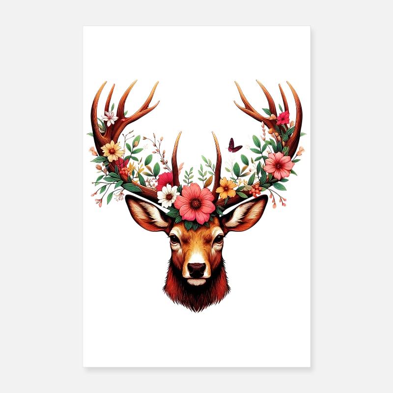 Cerf avec des fleurs Poster 40 x 60 cm