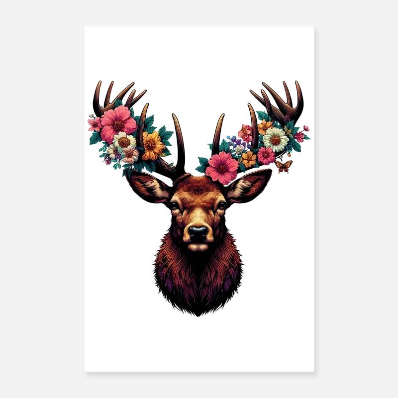Cerf avec des fleurs Poster 40 x 60 cm