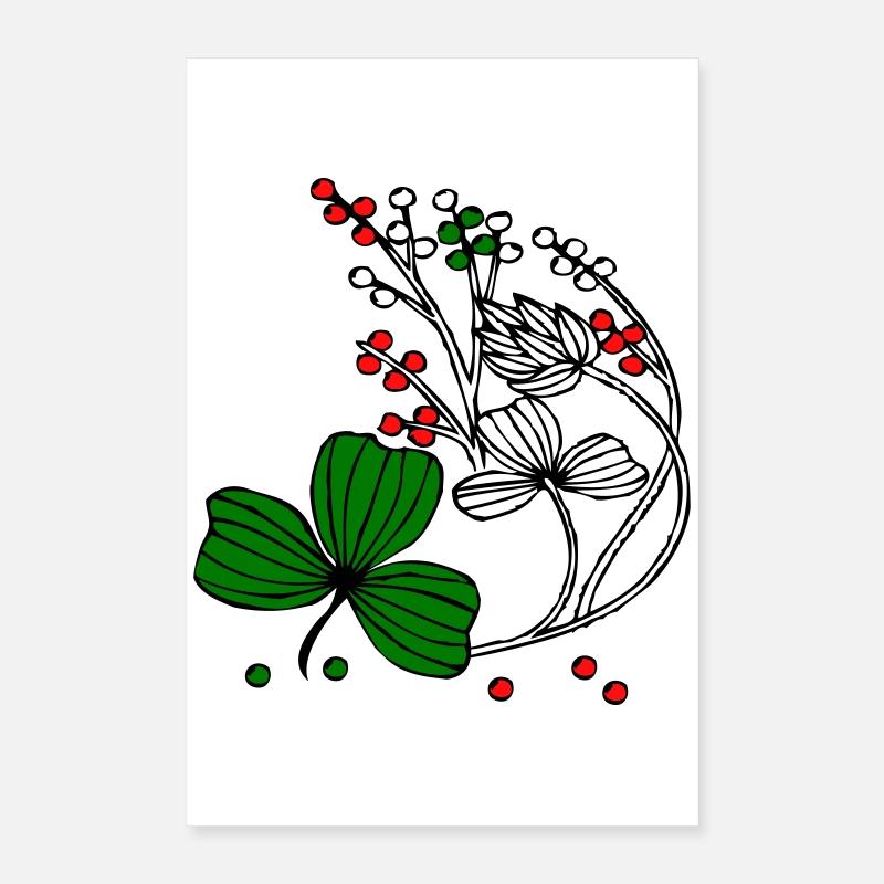 Fleurs sauvages aux baies rouges et vertes Poster 40 x 60 cm