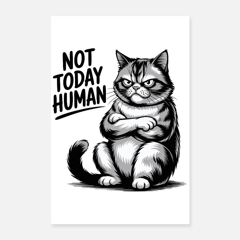 Pas aujourd’hui Chat humain Poster 40 x 60 cm