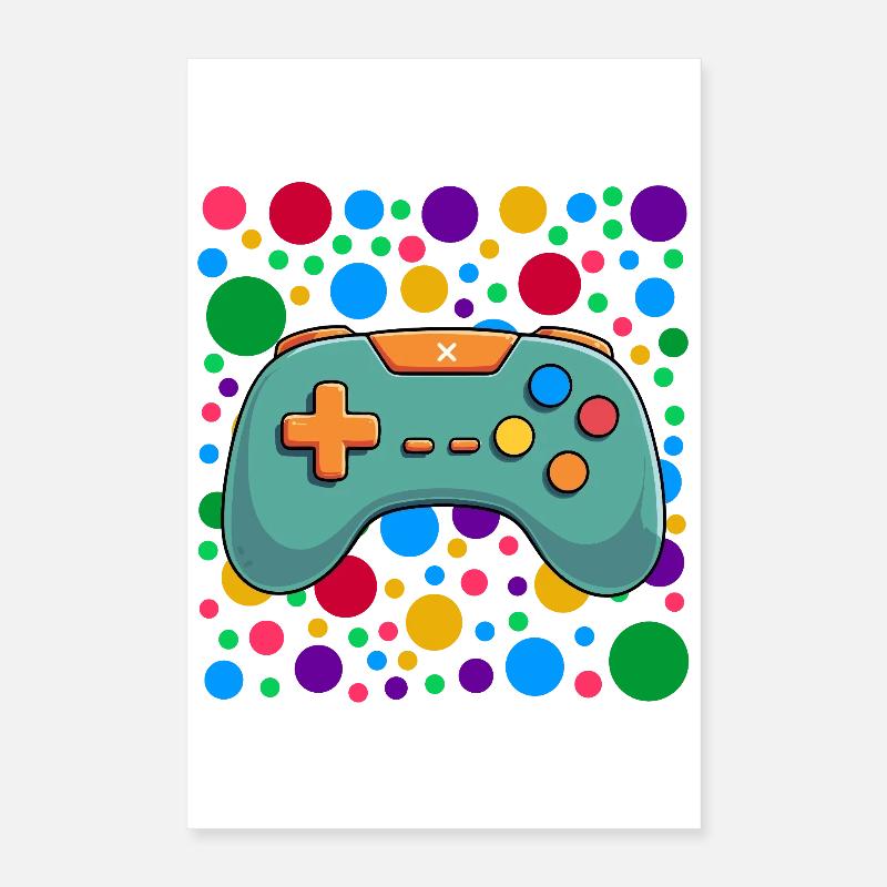 Colourful Gaming Controller Spotty Dotted Gaming Poster 16" x 24" (40x60 cm)