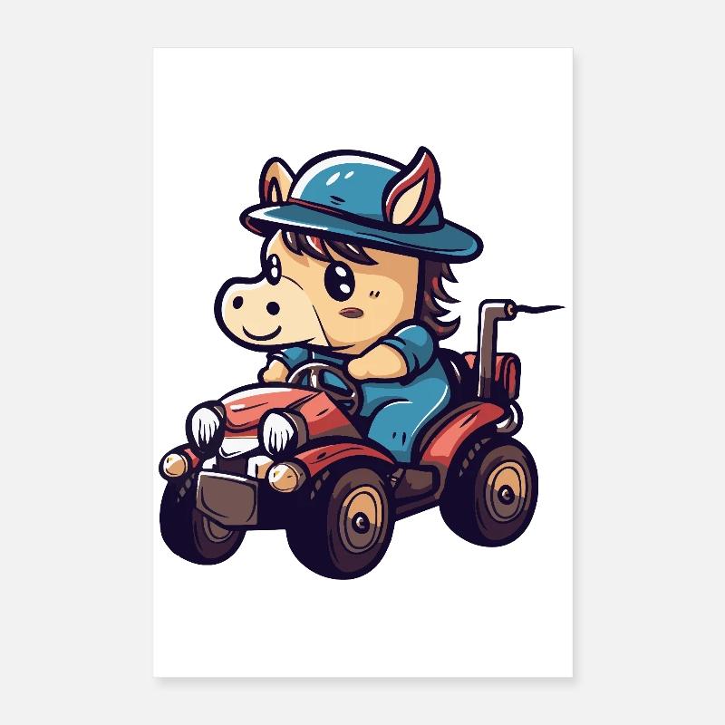 Pferd Traktor Farmer Poster 40x60 cm