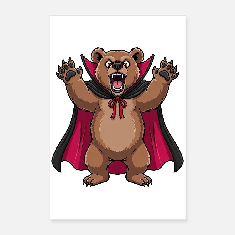 Cute Halloween Vampire Bear Cartoon Monster Poster 16" x 24" (40x60 cm)