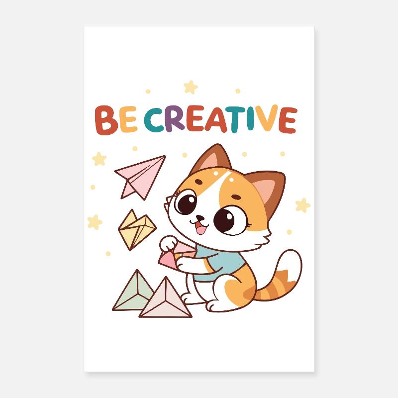 Chaton Créatif et Avions en Papier Poster 40 x 60 cm