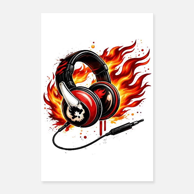 Flame Headphone Skull Design Poster 16" x 24" (40x60 cm)