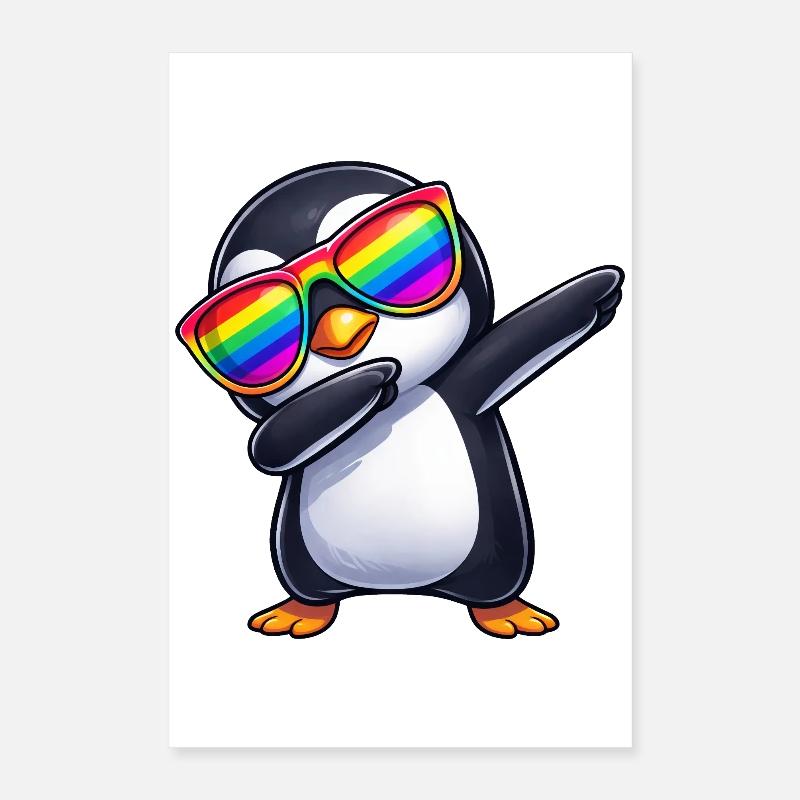 Mignonnes Penguin Dab Rainbow Sunglass Summer Poster 40 x 60 cm