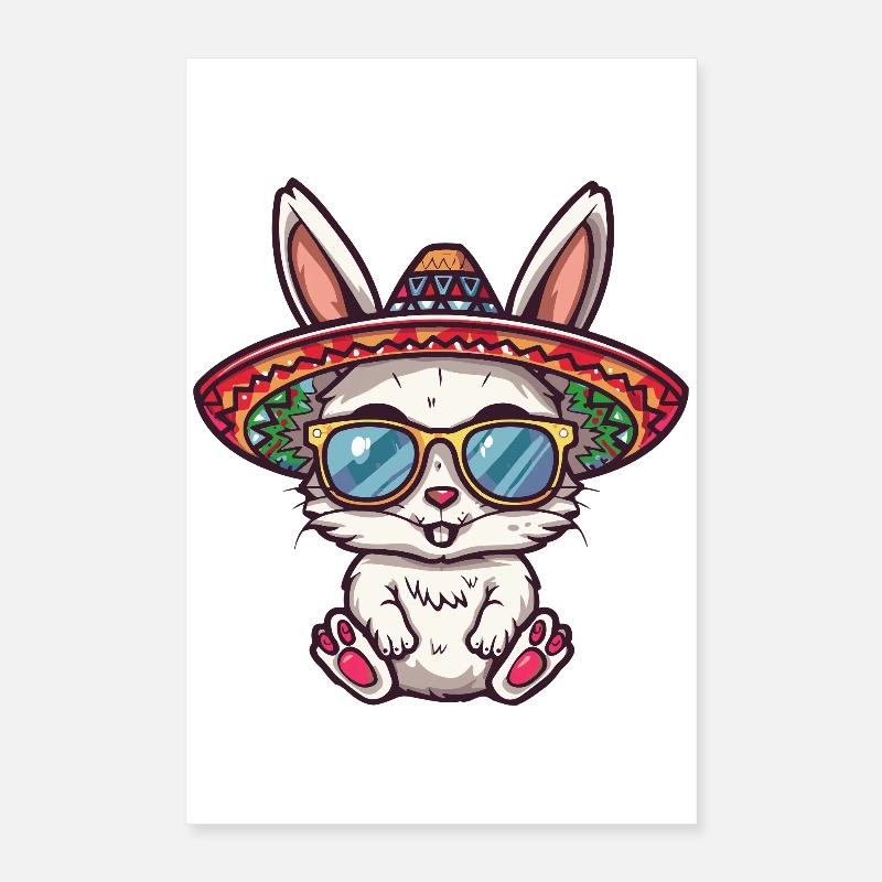 Bunny Comic Funny Sombrero Poster 16" x 24" (40x60 cm)