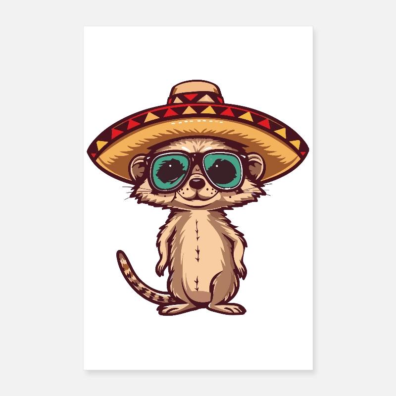 Erdmännchen Lustig Sombrero Poster 40x60 cm