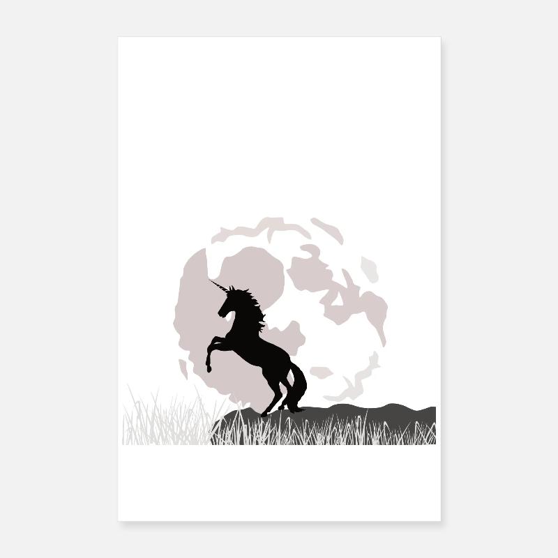 Mondschein-Einhorn über Graslandschaft Poster 40x60 cm