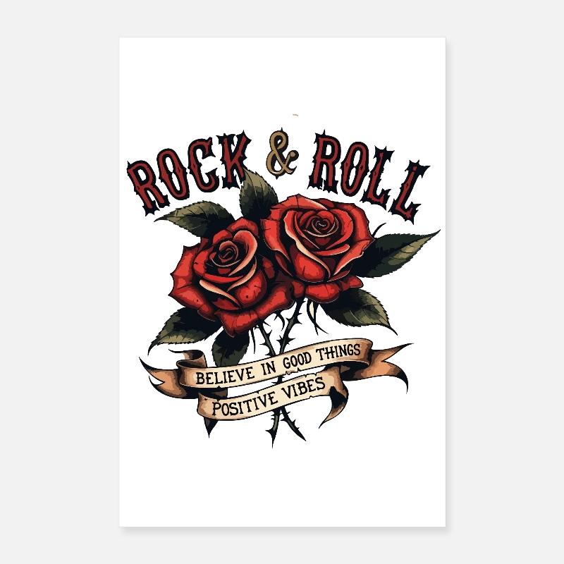 Roses Rock et Roll Vibes Positives Poster 40 x 60 cm
