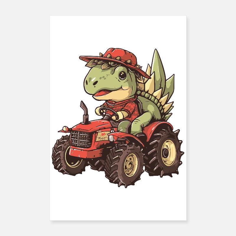 Dinosaurier stegosaurus Traktor Farmer Poster 40x60 cm