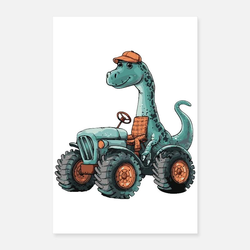 Dinosaurier brontosaurus Traktor Farmer Poster 40x60 cm