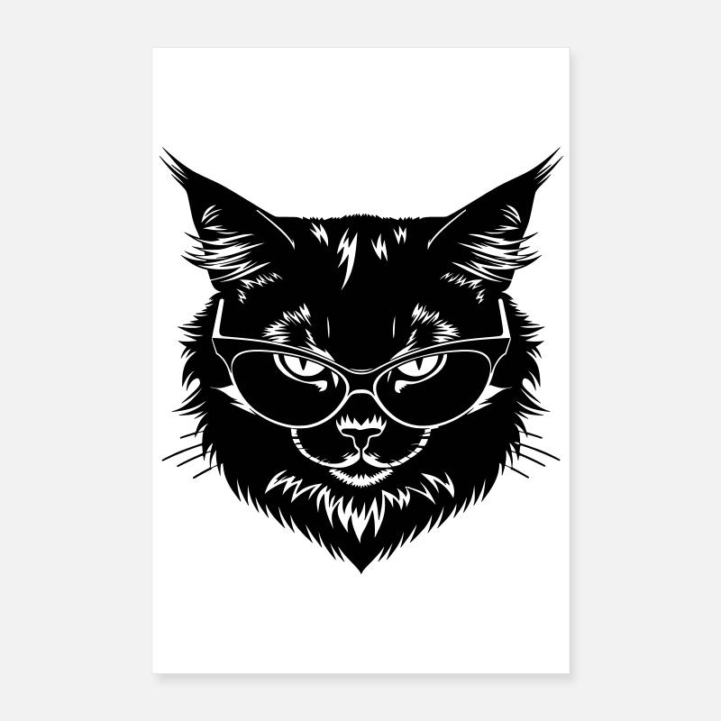 Chat noir à lunettes Poster 40 x 60 cm